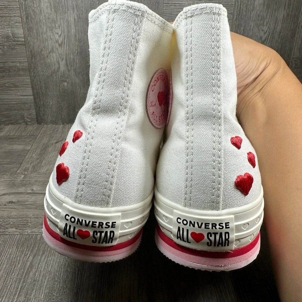 Converse High Top Sneakers Kids 3 White Heart Platform Canvas NEW A10716C